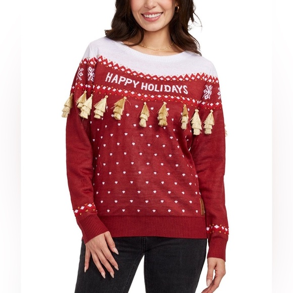 Tipsy Elves WOMEN'S HAPPY HOLIDAYS TASSEL UGLY CHRISTMAS SWEATER | NEW/NWOT!!🎄 - Picture 1 of 7